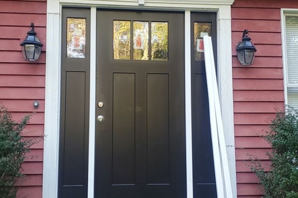 Rhode Island front door installed with sidelight panels